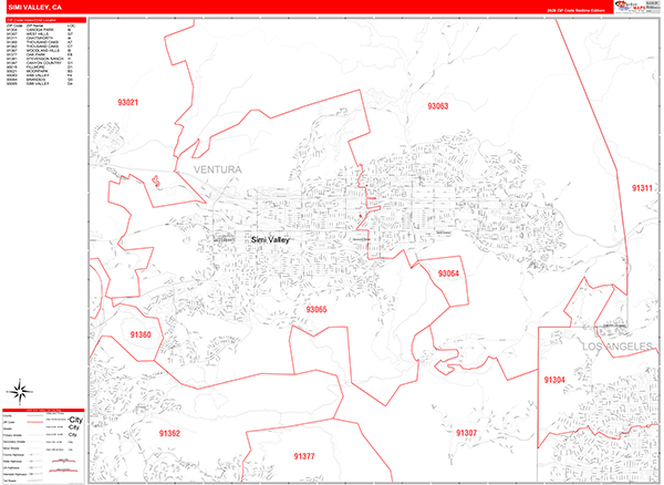 Simi Valley Zip Code Wall Map